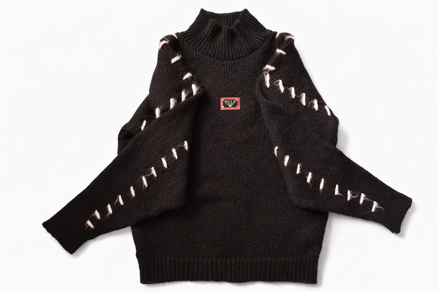 MiLLA ALEXANDRA Signature contrast stitch sweater in Black Soft Knitwear Statement